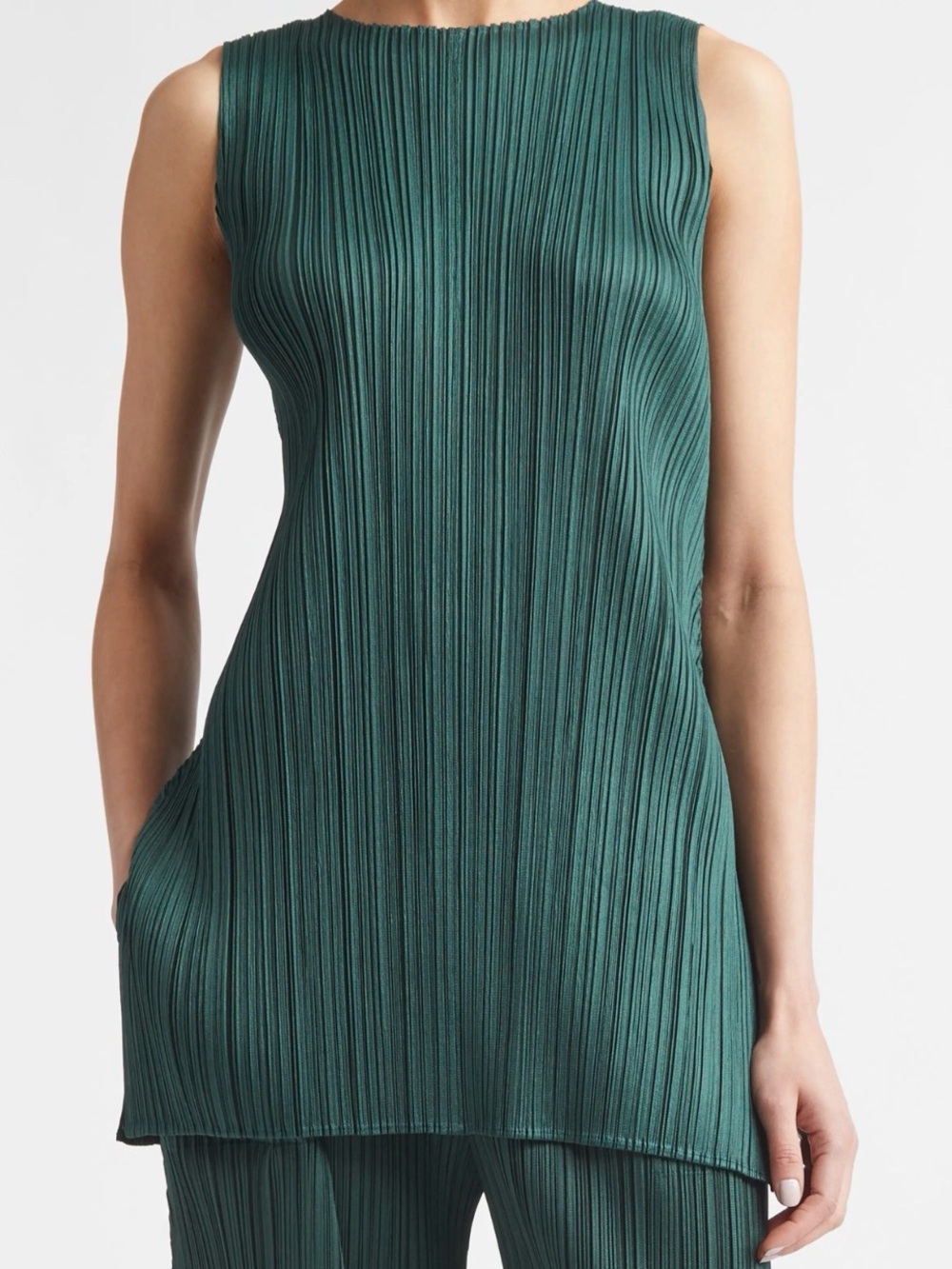 Zara Emerald Green Sleeveless Pleated Camisole